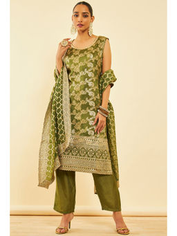 Soch - Womens Green Rayon Kurta & Palazzo with Dupatta Sequins (Set of 3)