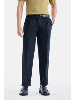 Snitch - Navy Blue Plain Relaxed Casual Chinos for Men