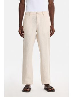Snitch - Cream Textured Relaxed Trouser for Men