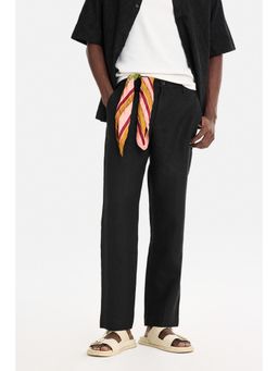 Snitch - Black Textured Relaxed Trouser for Men