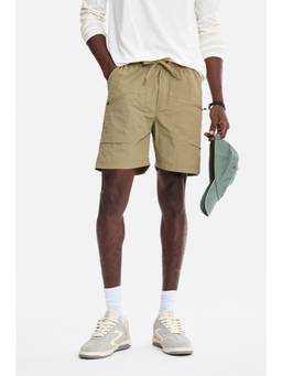Snitch - Khaki Solid Loose Casual Shorts for Men