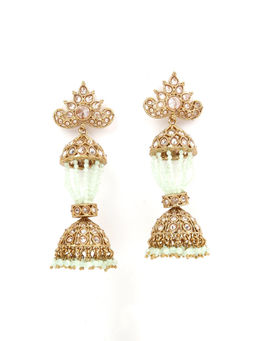 Odette - Traditional 2 Layered Golden And Green Beaded Earring