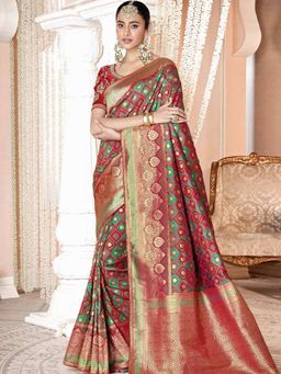 Odette - Womens Multi Pure Silk Woven Design Saree with Unstitched Blouse