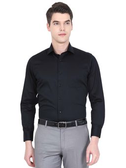 Greenfibre - Mens Black Cotton Blend Slim Fit Solid Formal Shirt