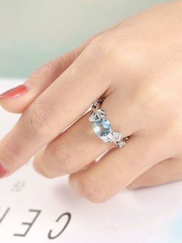 Yellow Chimes - Woman Silver-Plated Blue Crystal Studded Finger Ring