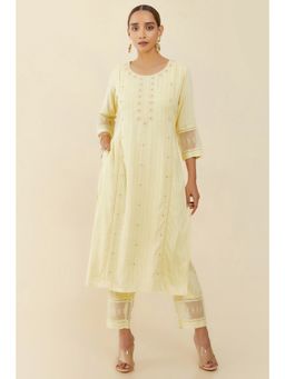 Soch - Women Yellow Rayon Embroidered Kurta (Set of 2)