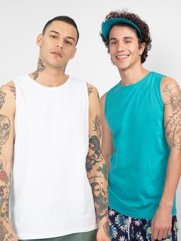 Bewakoof - Pack of 2 Men's White & Blue Vest
