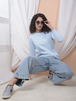 CRIMSOUNE CLUB - Women Blue Textured Cotton Baggy Jeans