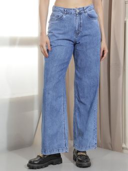 CRIMSOUNE CLUB - Women Blue Cotton Loose Jeans