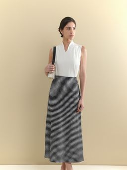 FABLE STREET - Cotton Polka Dot Midi A-Line High-Waisted Skirt