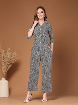 RAASSIO - Black Floral Printed Jumpsuit