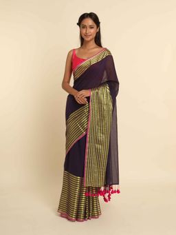 Suta - Purple Stripes Cotton Blend Saree