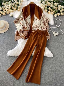 MISS MOSA BY AKANKSHA - Orville Luxe Winter Coord Set with Cape Rust