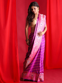 Beatitude - Purple Banarasi Saree with Unstitched Blouse
