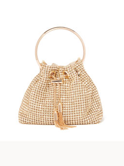 Forever New - Gold Skylah Sparkle Metal Handle Clutch with Detachable Sling