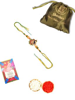 Shoshaa - Multicolor Peacock Shape Bhai Rakhi Roli & Chawal (Set of 4)