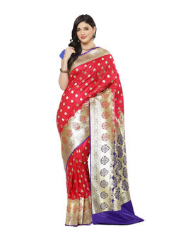 Banarasi Silk Works - Women Red Satin Saree with Unstitched Blouse