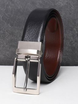Teakwood - Men Black And Brown Textured Reversible Leather Belt