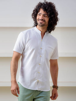 KINGDOM OF WHITE - Enchant V-Neck Mandarin Collar White Shirt