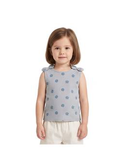MINI KLUB - Girls Grey Regular Fit Cotton Blue Floral Top