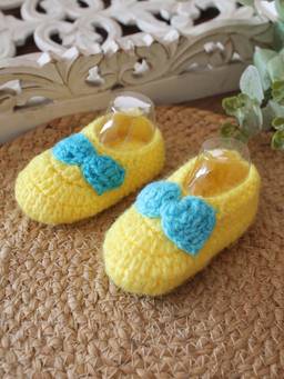 Woonie - Yellow Crochet Bow Detailed Booties
