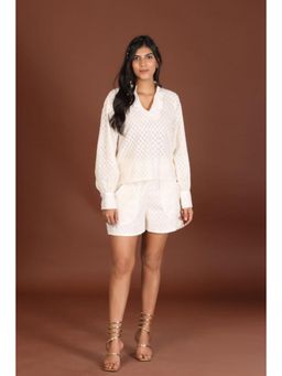 Jiraazi - Dezal Cotton Schiffli Top with Shorts