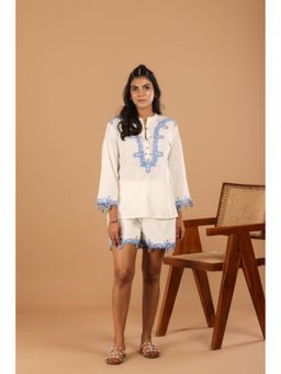Jiraazi - Dusty Off White Cotton Top with Shorts