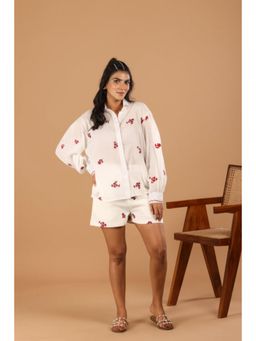 Jiraazi - Floral White Cotton Mul Shirt with Shorts