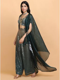 Arpita Sulakshana - Ritu Rathee In Emerald Green Cheap Thrills Cape With Palazzo And Blouse