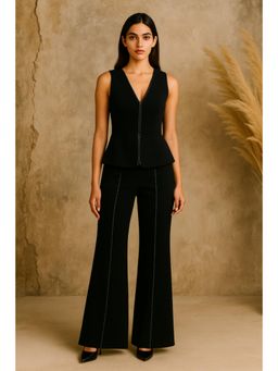 Mangalmay By Aastha - V-Neck Solid/Plain Black Co-Ord Set