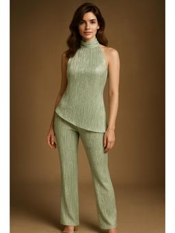 Mangalmay By Aastha - Halter Neck Textured Green Co-Ord Set