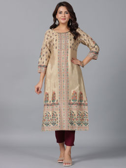 Juniper - Women Beige Shenton Printed Straight Kurta