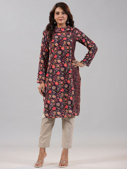 Juniper - Women Multi-Colour Velvet Floral Print Kurta