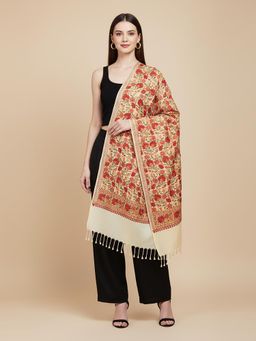 MUFFLY - Blended Wool Floral Printed Stole - Elegant & Warm - White