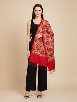 MUFFLY - Blended Wool Red Floral Printed Stole - Classic & Cozy