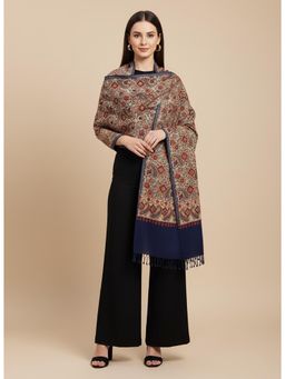 MUFFLY - Elegant Paisley Stole Navy Blue & Beige All-Over Woven Blended Wool