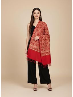 MUFFLY - Elegant Paisley Stole Red & Beige All-Over Woven Blended Wool