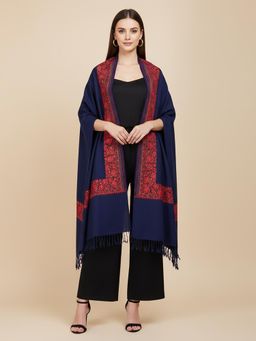 MUFFLY - Royal Navy Blue Stole Kashmiri Embroidered Blended Wool
