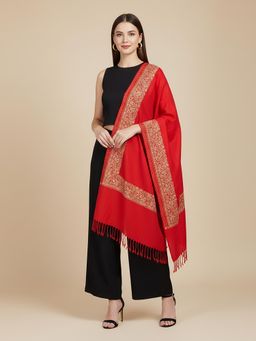 MUFFLY - Royal Red Stole Kashmiri Embroidered Blended Wool