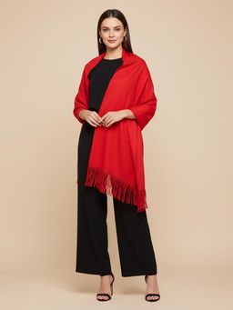 MUFFLY - Wool Stoles with Suede Tassel - Red