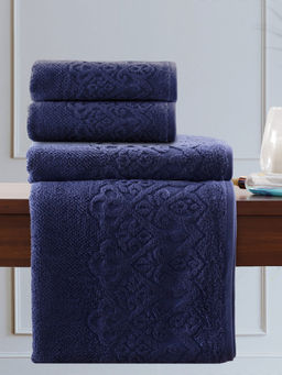 Maspar - Colorart Windsor 550 GSM Cotton Self Jacquard Navy 4Pc Bath Towel Set