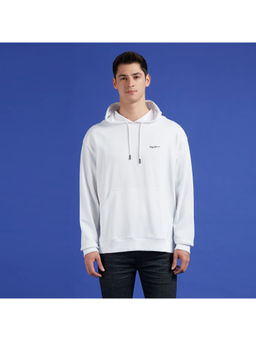 Pepe Jeans - White Typography Full Sleeve Oversized Hoodie