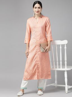CAYMAN - Peach Striped Regular Pure Cotton Kurta with Pant