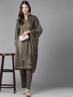 CAYMAN - Grey Ethnic Motifs Printed Kurta with Pant and Dupatta