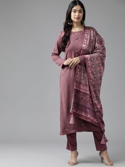 CAYMAN - Mauve Floral Regular Kurta with Pant and Dupatta