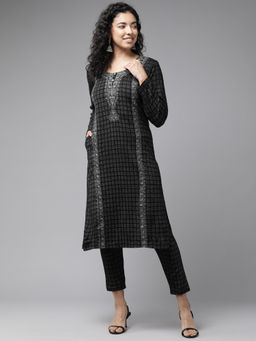 CAYMAN - Black Checks Embroidered Kurta with Pant