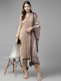 CAYMAN - Beige Woven Regular Kurta with Pant and Dupatta