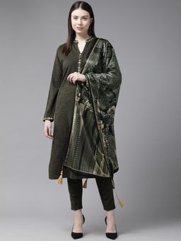 CAYMAN - Olive Embroidered Kurta with Pant and Dupatta