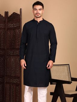 Sanwara - Men Embroidered Chikankari Deep Blue Elegant Handcrafted Kurta