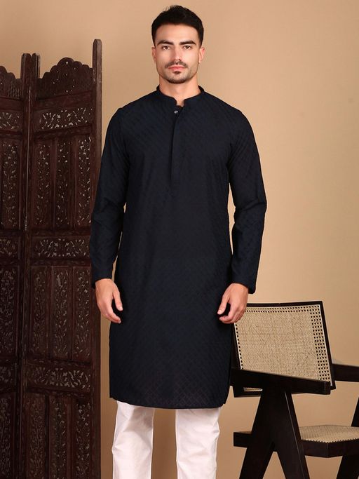 Sanwara Men Embroidered Chikankari Deep Blue Elegant Handcrafted Kurta